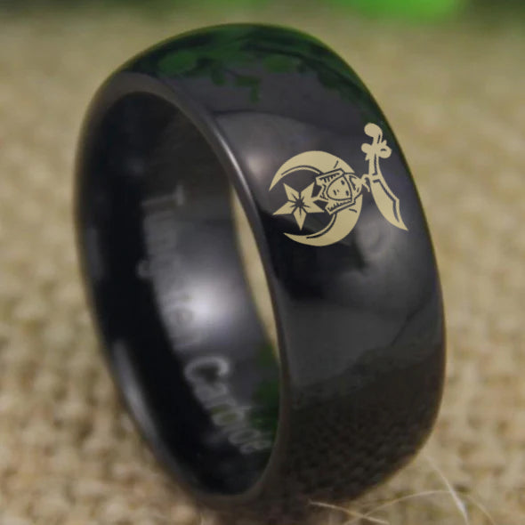 Shriners Ring - Black Dome Tungsten - Bricks Masons