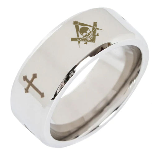 Widows Sons Ring - Beveled Silver Cross - Bricks Masons