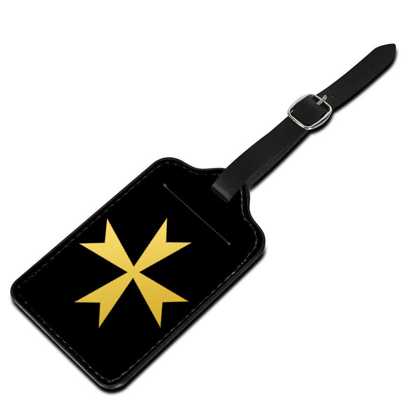 Order Of Malta Commandery Luggage Tag - Black Leather - Bricks Masons