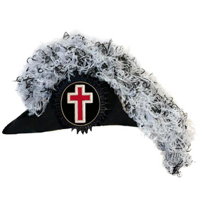 Sir Knight Knights Templar Commandery Chapeau - White & Black Blend Plumes - Bricks Masons