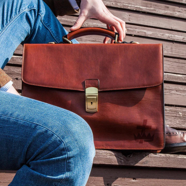 Knights Templar Briefcase - Brown Leather - Bricks Masons