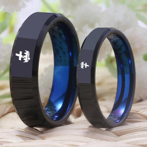 Knights Templar Commandery  Ring - Black With Blue Tungsten - Bricks Masons