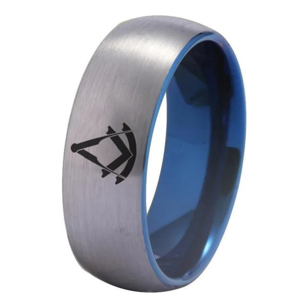 Past Master Blue Lodge Ring - Silver With Blue Tungsten - Bricks Masons