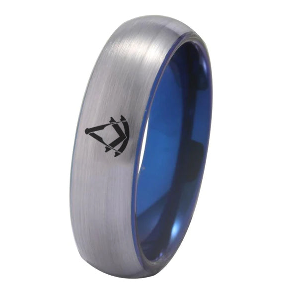 Past Master Blue Lodge Ring - Silver With Blue Tungsten - Bricks Masons