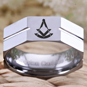 Past Master Blue Lodge Ring - Tungsten Carbide - Bricks Masons