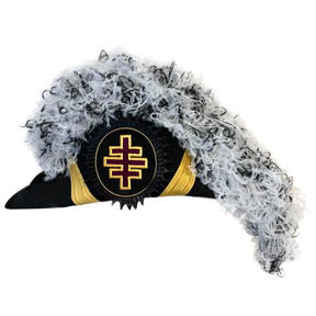 Past Grand Master Knights Templar Commandery Chapeau - White & Black Blend Plumes - Bricks Masons