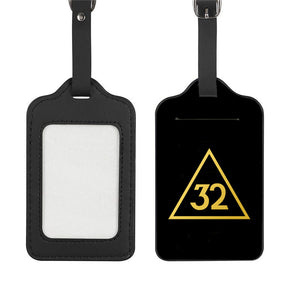 32nd Degree Scottish Rite Luggage Tag - Black Leather - Bricks Masons