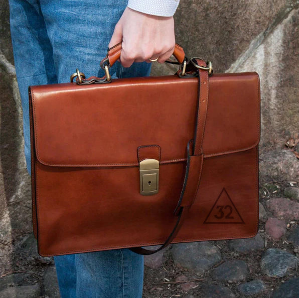 32nd Degree Scottish Rite Briefcase - Brown Leather - Bricks Masons