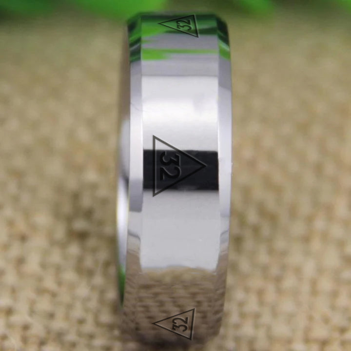 32nd Degree Scottish Rite Ring - Silver Bevel Tungsten - Bricks Masons