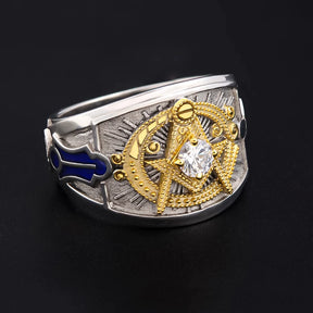 Master Mason Blue Lodge Ring - 925 Sterling Silver Ancient Square and Compass - Bricks Masons