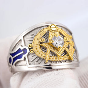 Master Mason Blue Lodge Ring - 925 Sterling Silver Ancient Square and Compass - Bricks Masons