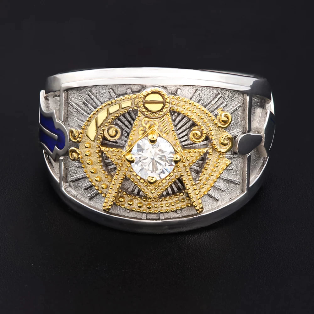 Master Mason Blue Lodge Ring - 925 Sterling Silver Ancient Square and Compass - Bricks Masons