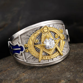 Master Mason Blue Lodge Ring - 925 Sterling Silver Ancient Square and Compass - Bricks Masons