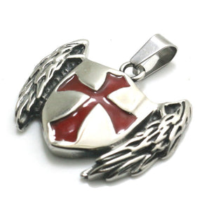 Knights Templar Commandery Pendant - Red Cross Angle Wing Shield - Bricks Masons