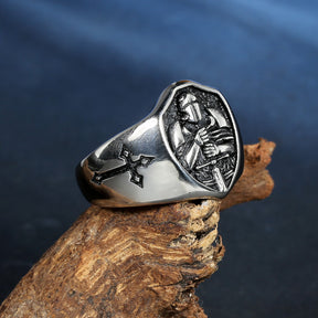 Knights Templar Commandery Ring - Black Cross Shield Signet - Bricks Masons