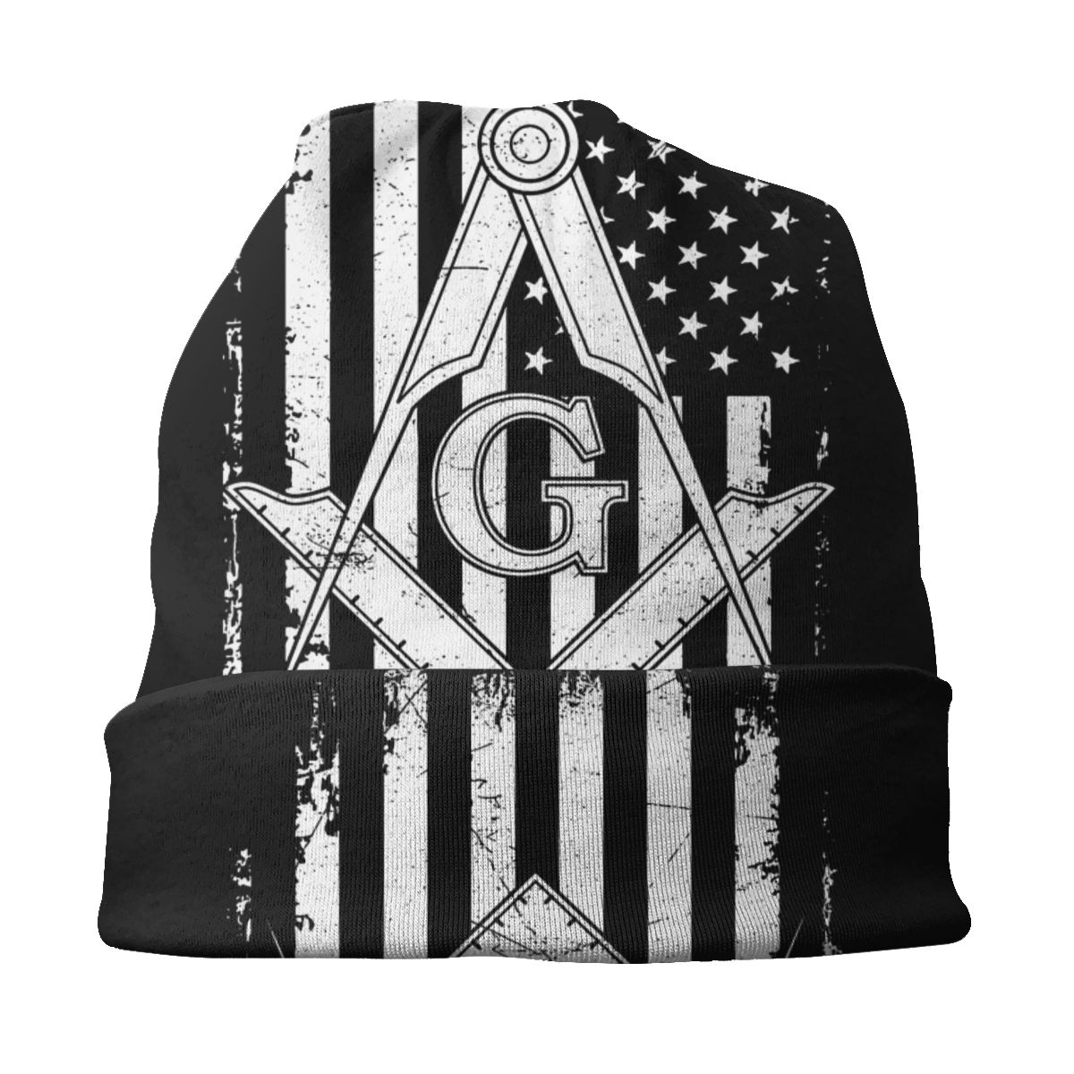 Master Mason Blue Lodge Beanie - American Flag Square - Bricks Masons