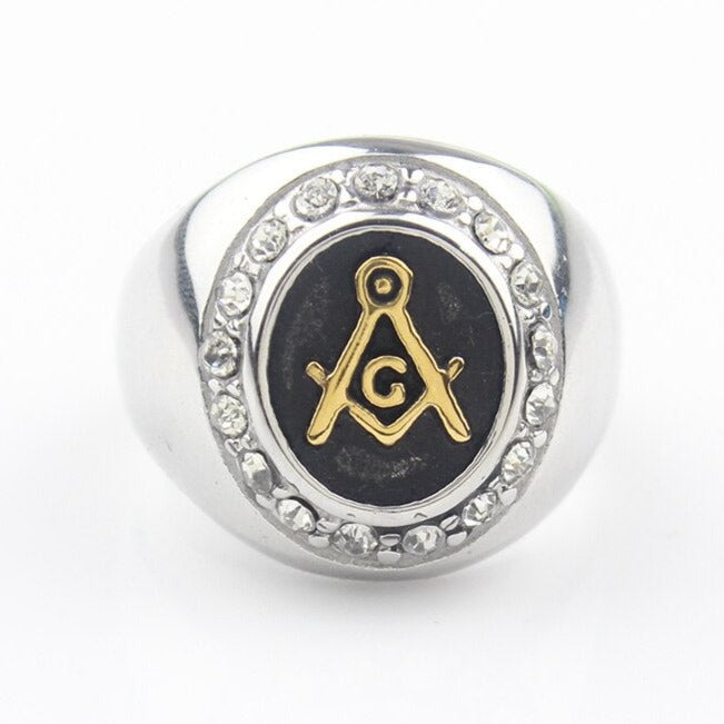 Master Mason Blue Lodge Ring - Square and Compass G Zirconia Silver - Bricks Masons