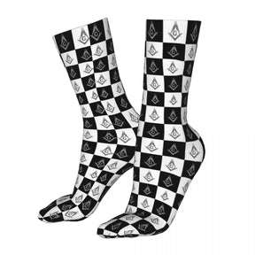 Master Mason Blue Lodge Sock - Checkered Square and Compass G - Bricks Masons