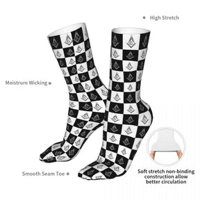 Master Mason Blue Lodge Sock - Checkered Square and Compass G - Bricks Masons