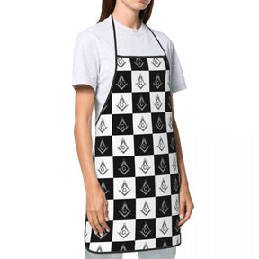 Master Mason Blue Lodge Kitchen Apron - Checkered Square and Compass G - Bricks Masons