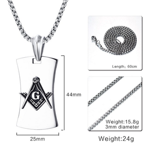 Master Mason Blue Lodge Necklace - Military Tag Titanium - Bricks Masons