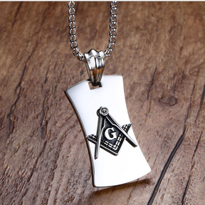 Master Mason Blue Lodge Necklace - Military Tag Titanium - Bricks Masons