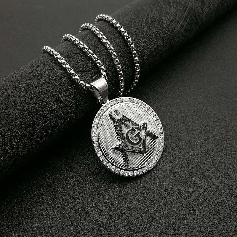 Master Mason Blue Lodge Necklace - Round Zirconia Square and Compass G (Gold & Silver) - Bricks Masons