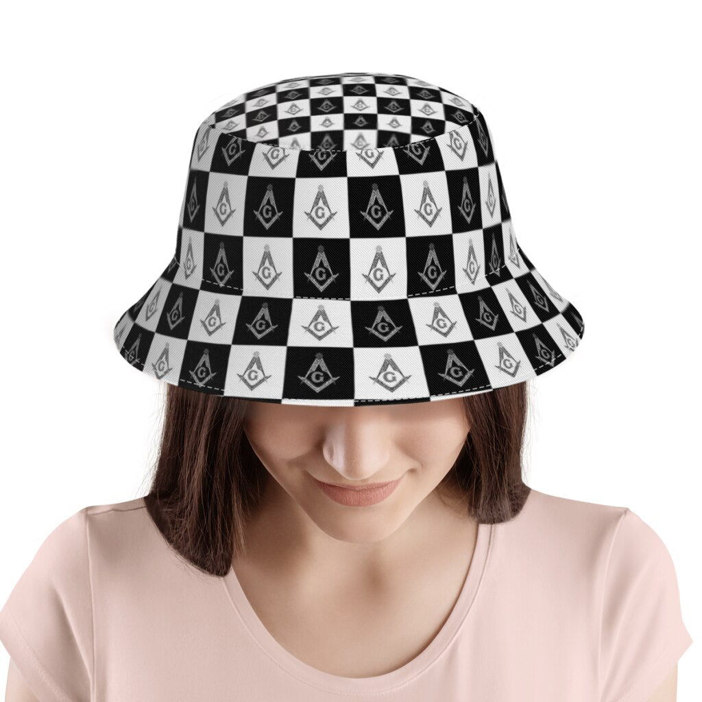 Master Mason Blue Lodge Bucket Hat - Square and Compass G Checkered - Bricks Masons