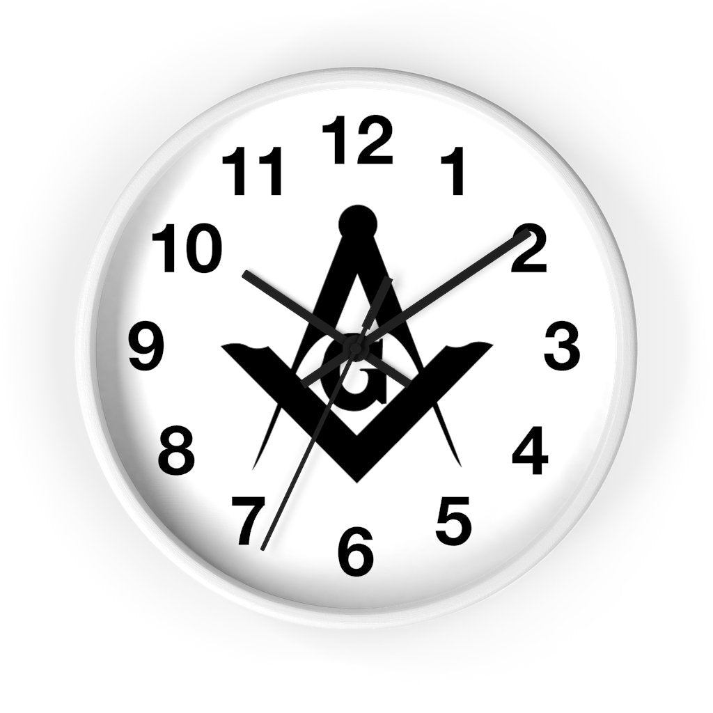 Master Mason Blue Lodge Clock - Wooden Frame Square & Compass G - Bricks Masons