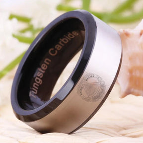 Grand Master Blue Lodge Ring - Black Beveled Tungsten - Bricks Masons