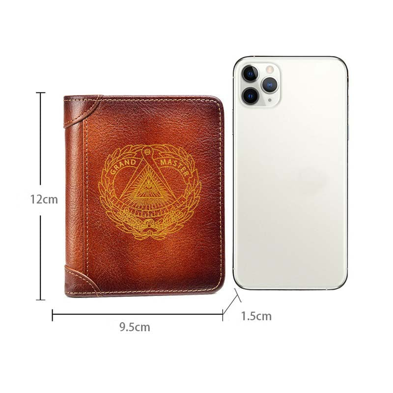 Grand Master Blue Lodge Wallet - Brown Leather - Bricks Masons