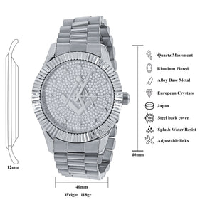 Masonic Iced Out Metallic Watch - Silver - Bricks Masons