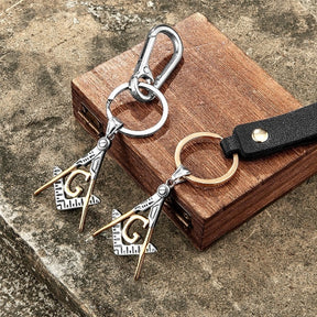 Master Mason Blue Lodge Keychain - Golden Stainless Steel Square & Compass G - Bricks Masons