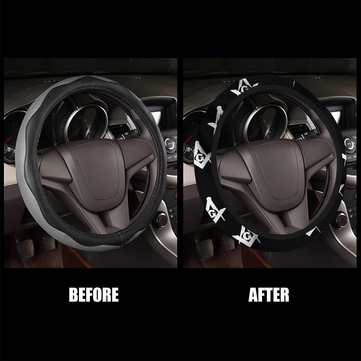 Master Mason Blue Lodge Steering Wheel Cover - White & Gold - Bricks Masons