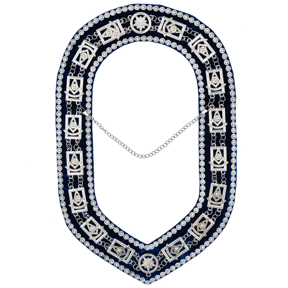 Past Master Blue Lodge Chain Collar - Blue Backing with Silver Rhinestones - Bricks Masons