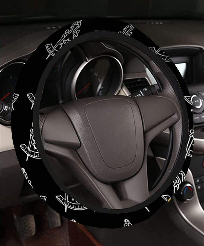 Past Master Blue Lodge California Regulation Steering Wheel Cover - White & Gold - Bricks Masons