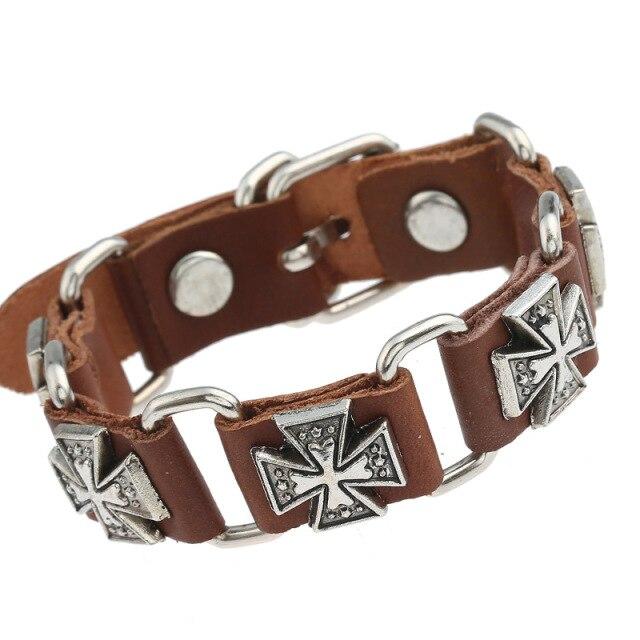 Knights Templar Commandery Bracelet - Cross Leather (Black/Brown) - Bricks Masons