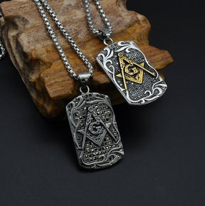 Master Mason Blue Lodge Necklace - Metal Square and Compass G Pendant (Gold & Silver) - Bricks Masons