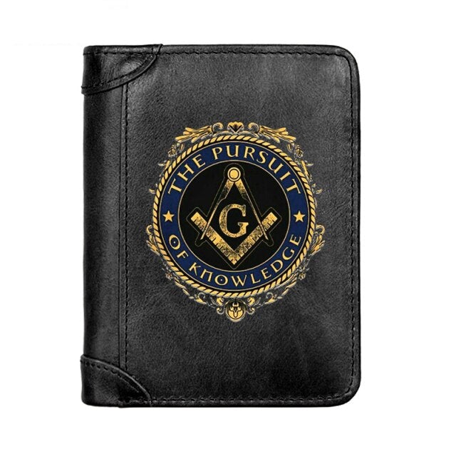 Master Mason Blue Lodge Wallet - Genuine Leather The Pursuit Of Knowledge - Bricks Masons