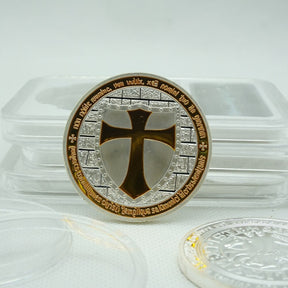 Knights Templar Commandery Coin - Crusader Cross Silver Plated - Bricks Masons