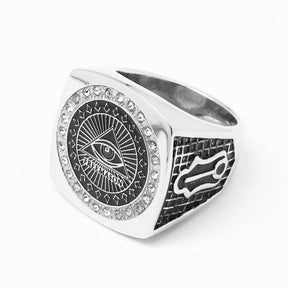 Eye of Horus Pyramid Freemason Silver Masonic Ring - Bricks Masons