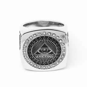 Eye of Horus Pyramid Freemason Silver Masonic Ring - Bricks Masons