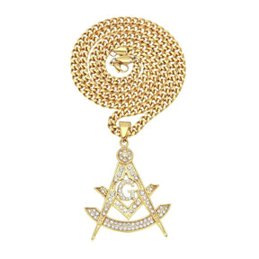 Past Master Quadrant Zirconia Masonic Rhinestone Pendant Necklace - Bricks Masons