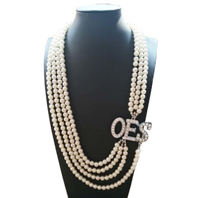 Order of the Eastern Star Jewelry OES Color Long Pearl Necklace - Bricks Masons